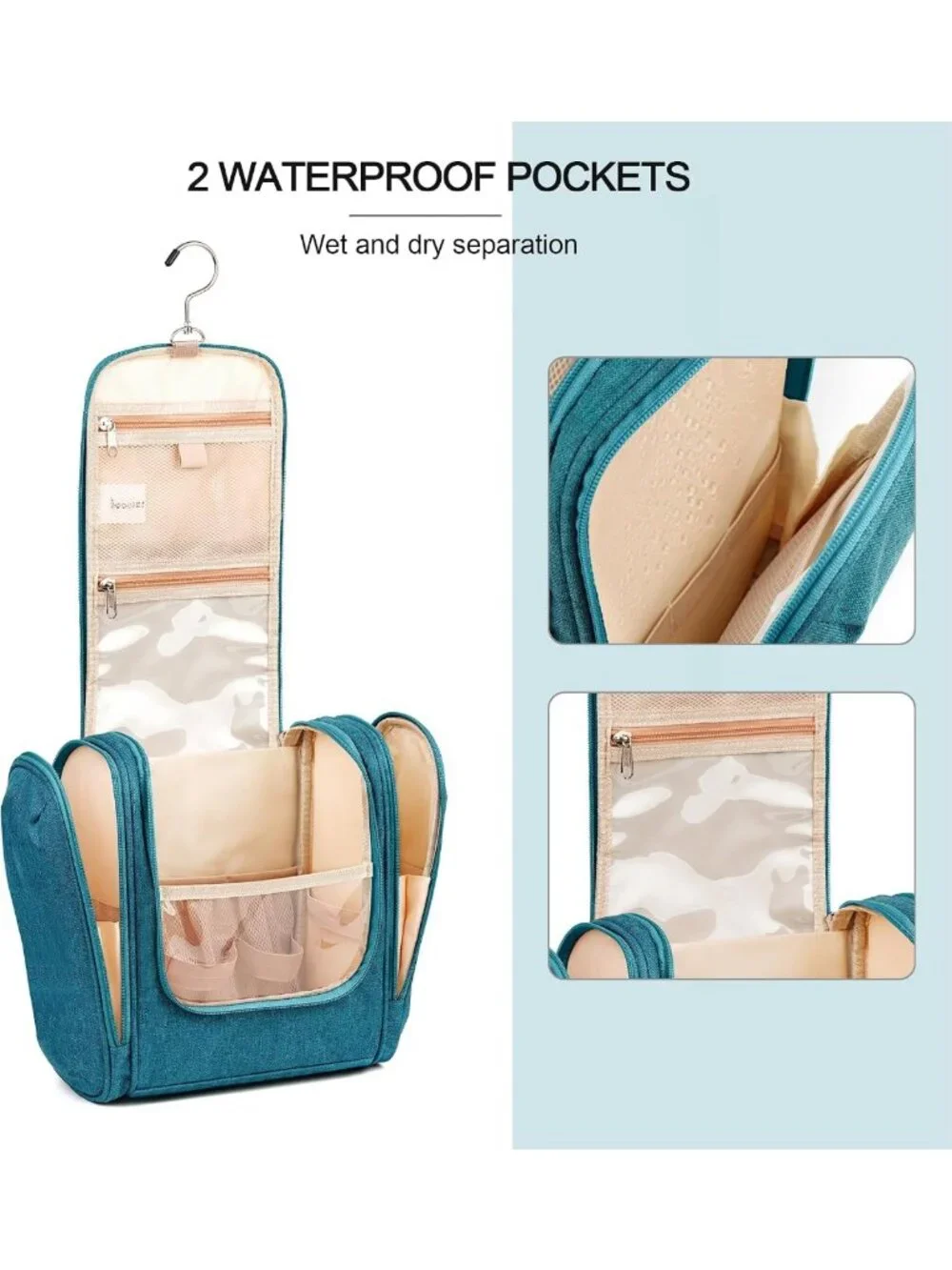 Travel Toiletry Bag - Large, Water-Resistant, 6 Organizer Compartments, Makeup